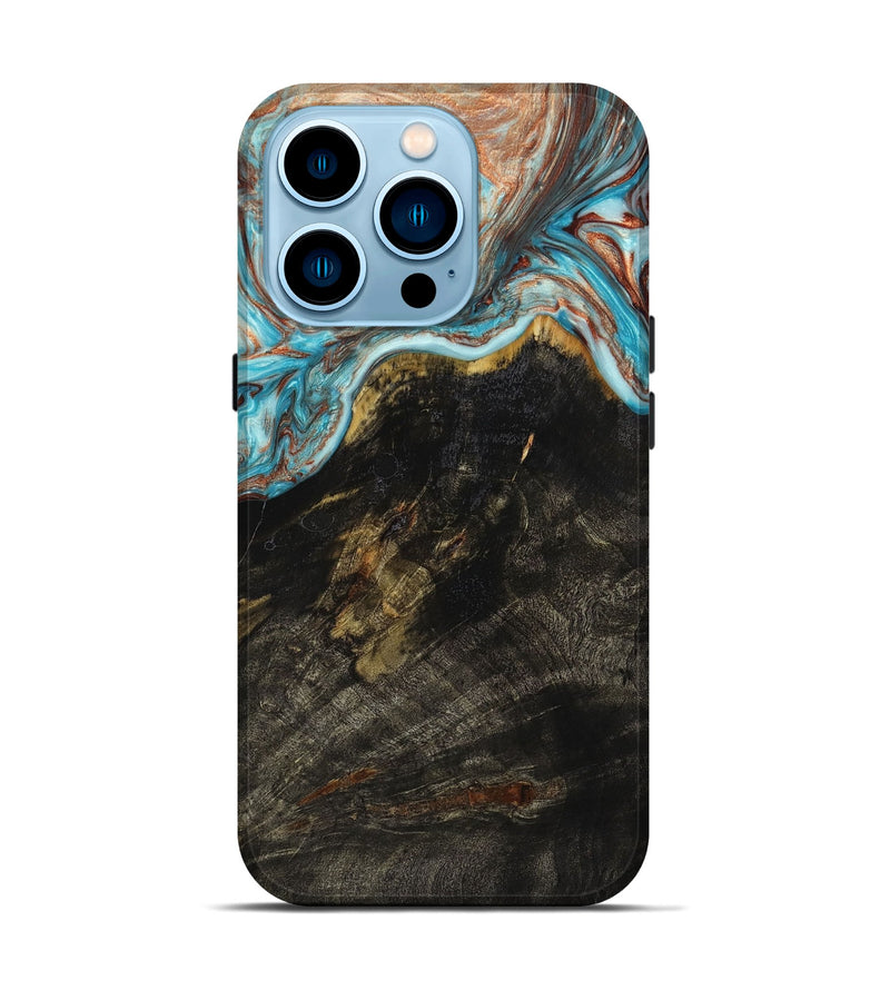 iPhone 14 Pro Wood+Resin Live Edge Phone Case - Seth (Teal & Gold, 651086)