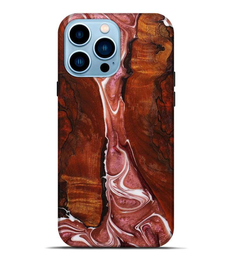 iPhone 14 Pro Max Wood+Resin Live Edge Phone Case - Marlon (Red, 651090)