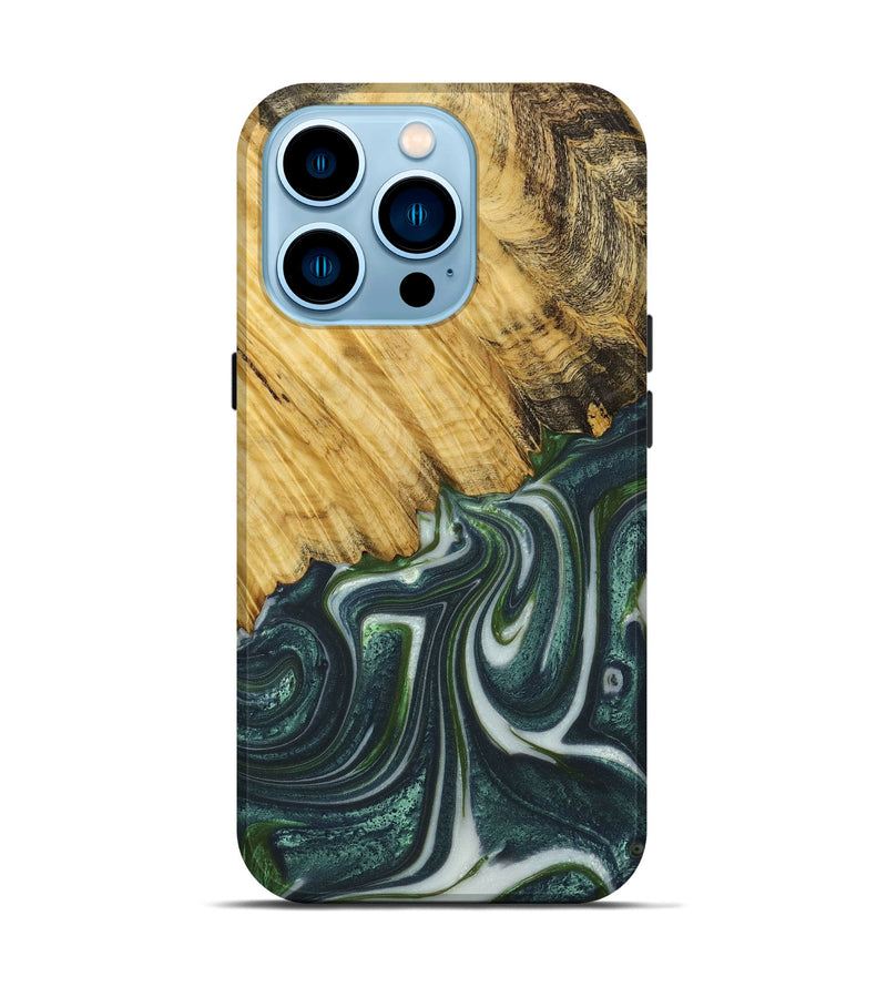 iPhone 14 Pro Wood+Resin Live Edge Phone Case - Robbie (Green, 651092)