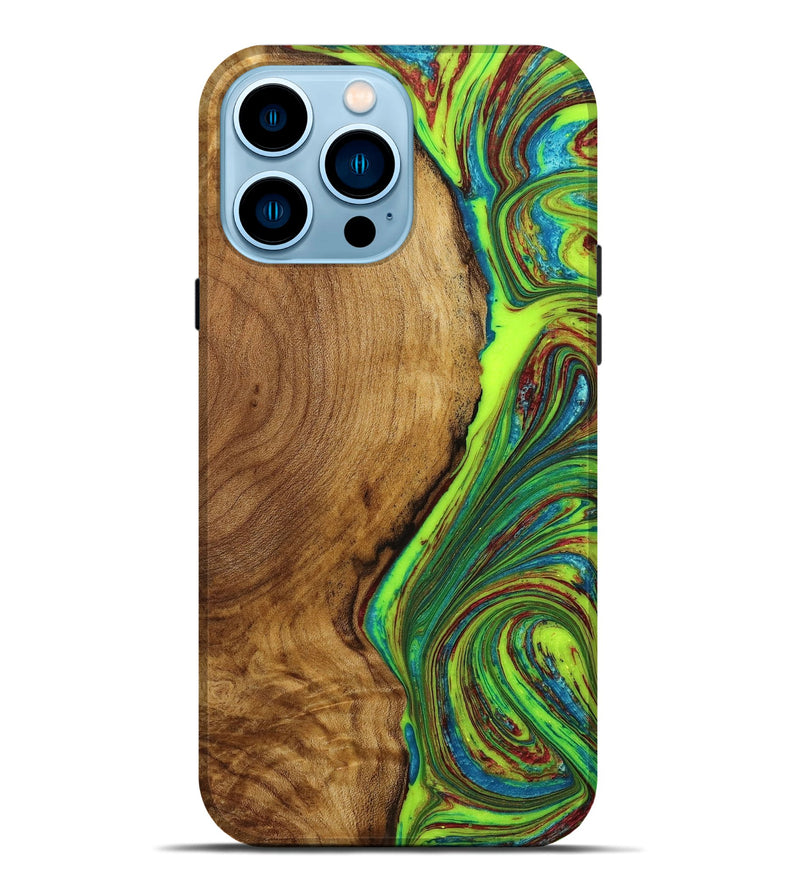 iPhone 14 Pro Max Wood+Resin Live Edge Phone Case - Amanda (Green, 651097)