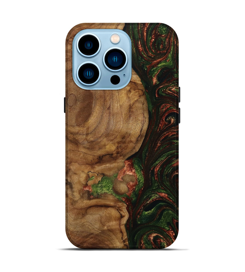 iPhone 14 Pro Wood+Resin Live Edge Phone Case - Litzy (Green, 651098)