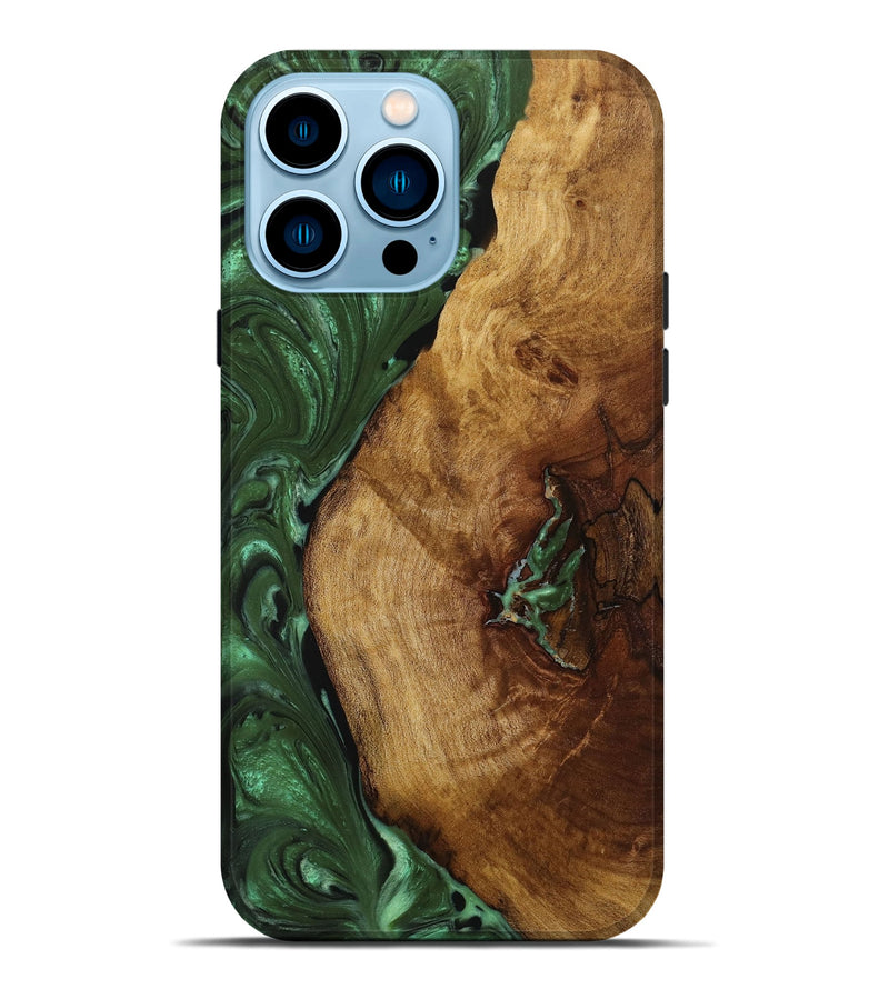 iPhone 14 Pro Max Wood+Resin Live Edge Phone Case - Bobbie (Green, 651100)