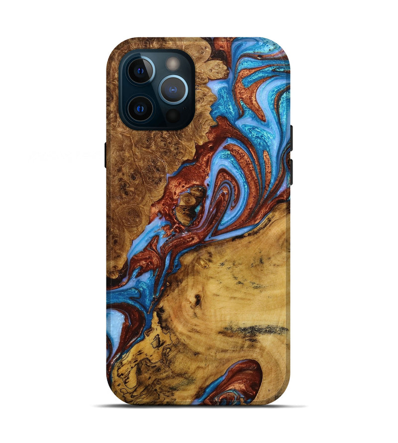 iPhone 12 Pro Wood+Resin Live Edge Phone Case - Jada (Teal & Gold, 651115)