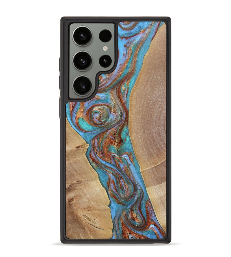 Galaxy S23 Ultra Wood+Resin Phone Case - Sallie (Teal & Gold, 651181)