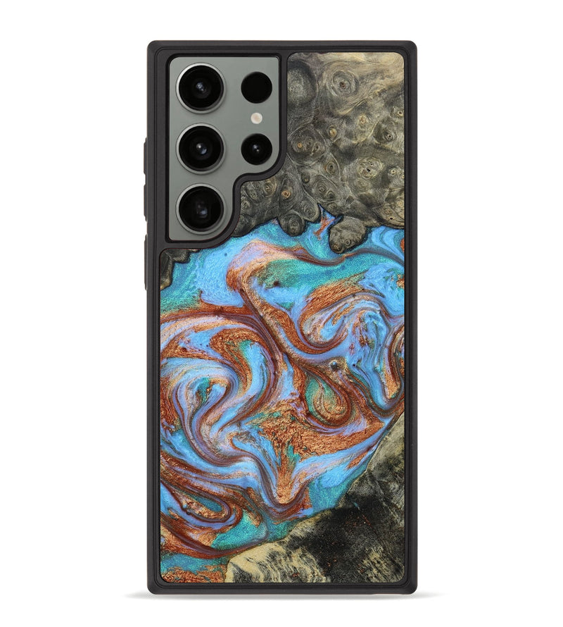 Galaxy S23 Ultra Wood+Resin Phone Case - Lucile (Teal & Gold, 651190)