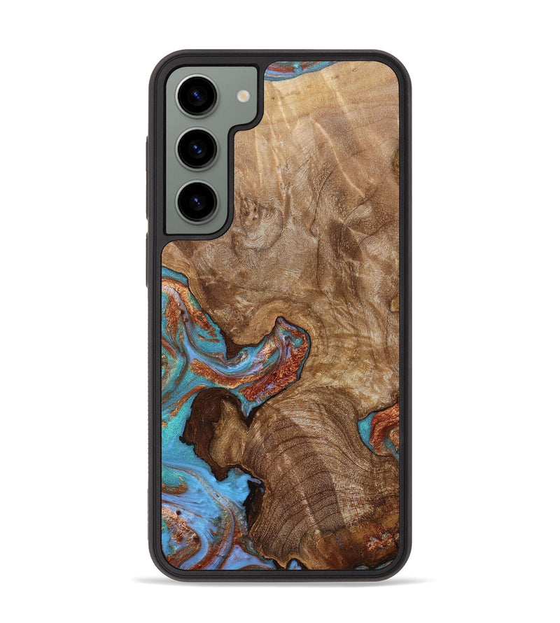 Galaxy S23 Plus Wood+Resin Phone Case - Nicholas (Teal & Gold, 651196)