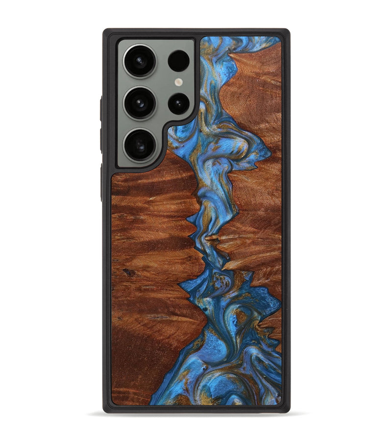 Galaxy S23 Ultra Wood+Resin Phone Case - Kimberly (Teal & Gold, 651204)
