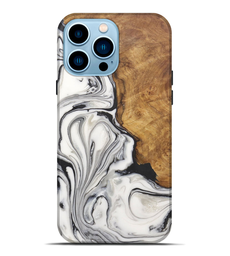 iPhone 14 Pro Max Wood+Resin Live Edge Phone Case - Naomi (Black & White, 651378)