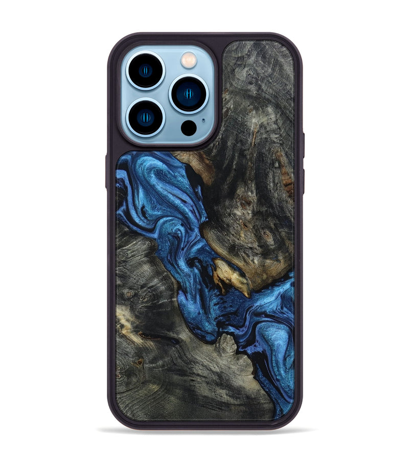 iPhone 14 Pro Max Wood+Resin Phone Case - Shelly (Blue, 651392)