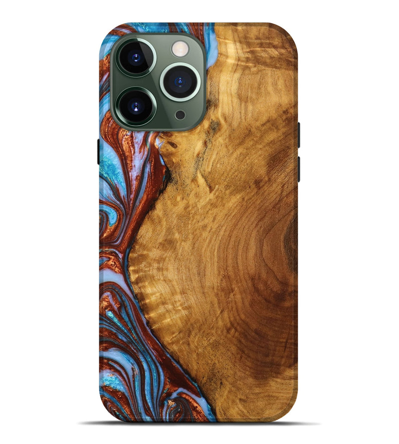 iPhone 13 Pro Max Wood+Resin Live Edge Phone Case - Francine (Teal & Gold, 651510)