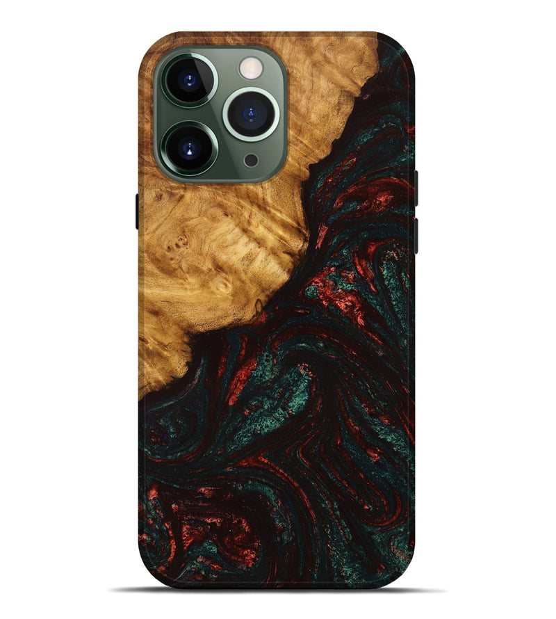 iPhone 13 Pro Max Wood+Resin Live Edge Phone Case - Archer (Green, 651513)