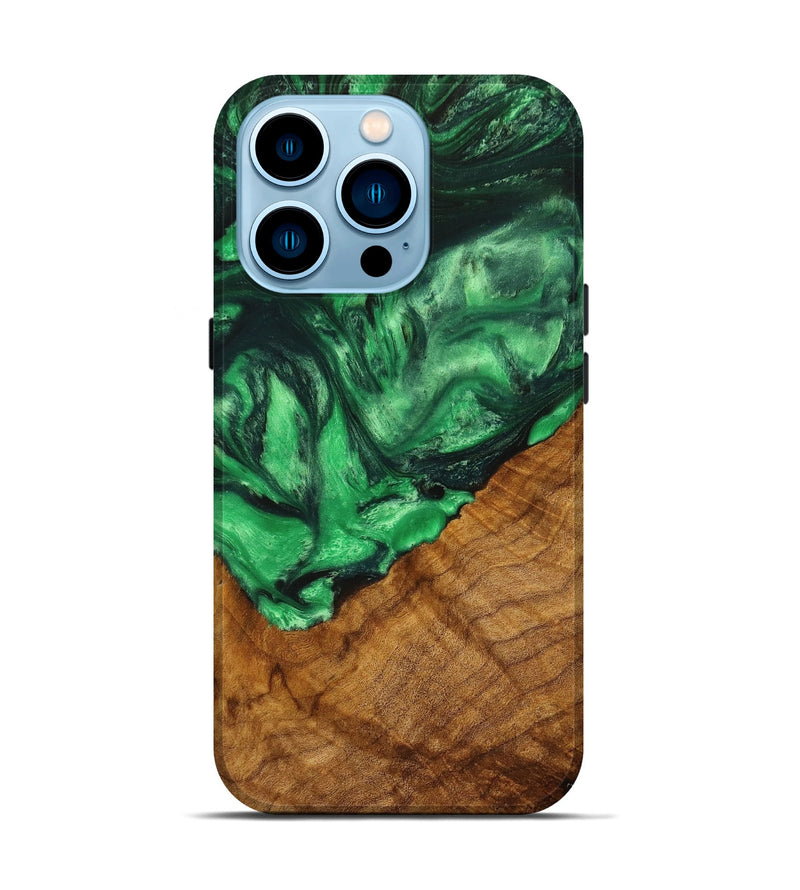iPhone 14 Pro Wood+Resin Live Edge Phone Case - Sherri (Green, 651514)