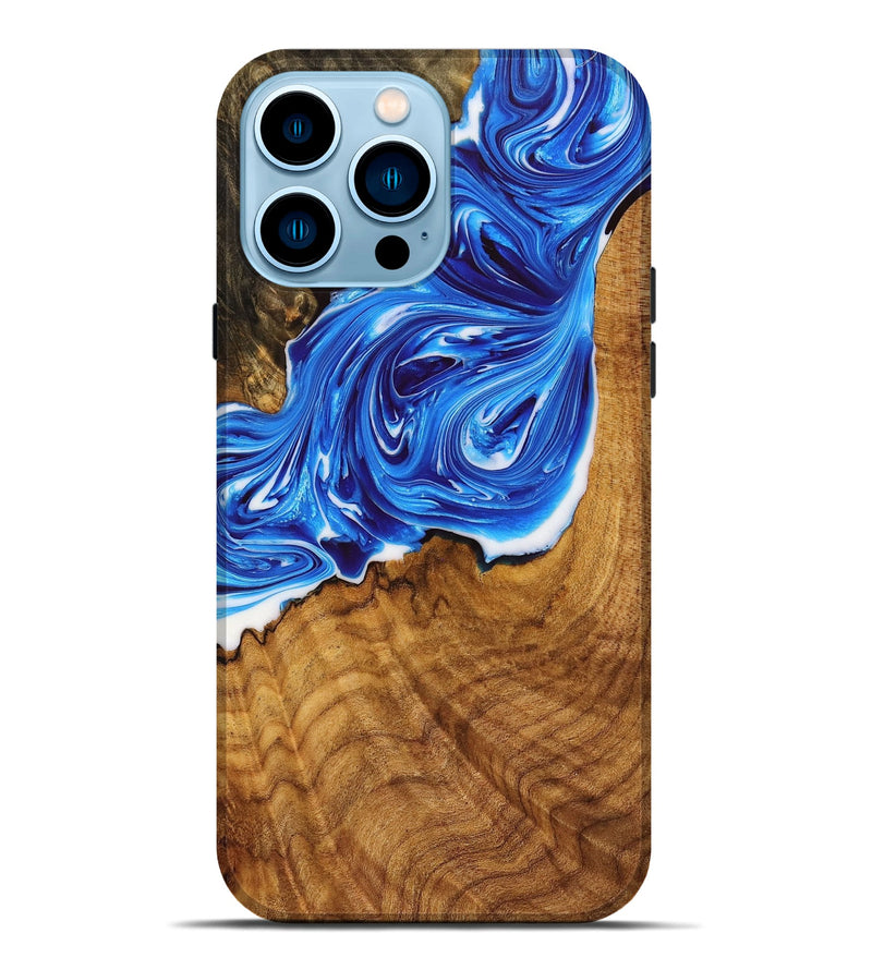 iPhone 14 Pro Max Wood+Resin Live Edge Phone Case - Jeanette (Blue, 651516)