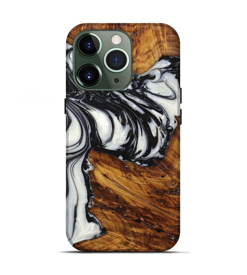 iPhone 13 Pro Wood+Resin Live Edge Phone Case - Malachi (Black & White, 651523)