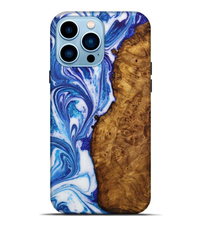iPhone 14 Pro Max Wood+Resin Live Edge Phone Case - Riley (Blue, 651530)