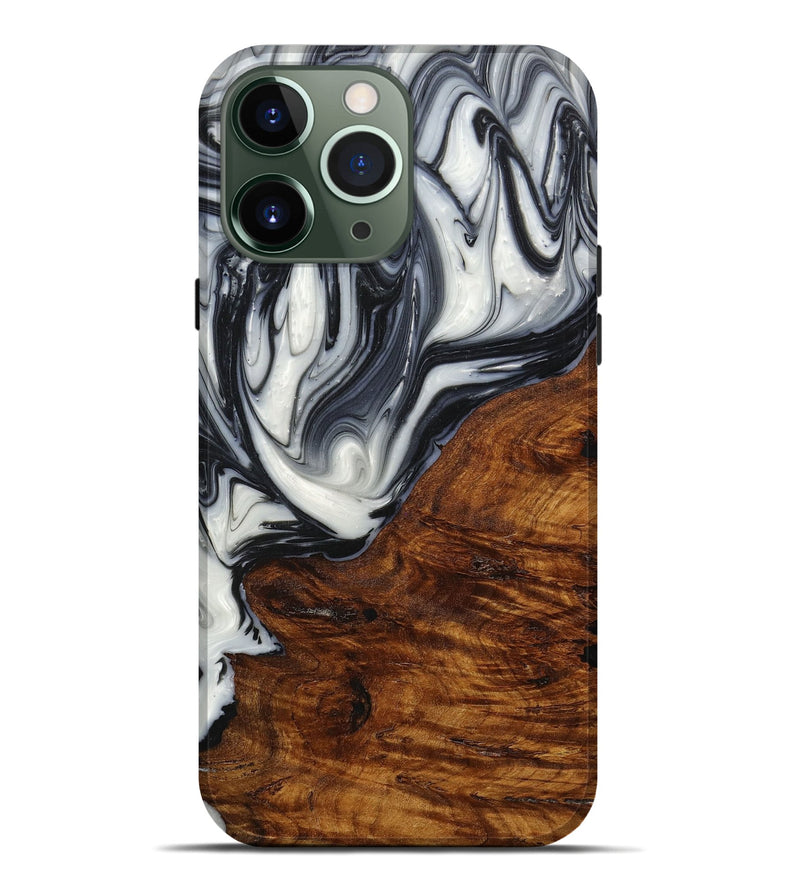 iPhone 13 Pro Max Wood+Resin Live Edge Phone Case - Celeste (Black & White, 651533)