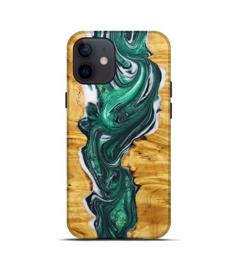 iPhone 12 mini Wood+Resin Live Edge Phone Case - Nakia (Green, 651636)