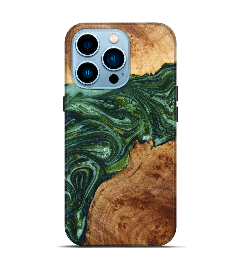 iPhone 14 Pro Wood+Resin Live Edge Phone Case - Mario (Green, 651638)