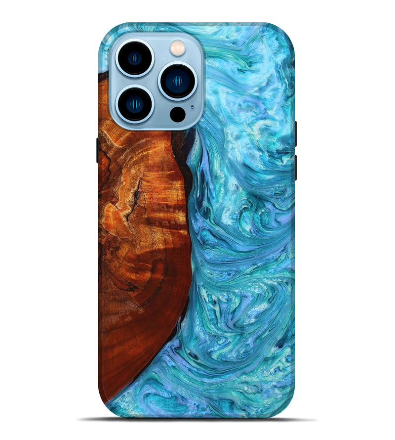 iPhone 14 Pro Max Wood+Resin Live Edge Phone Case - Kaylani (Blue, 651639)