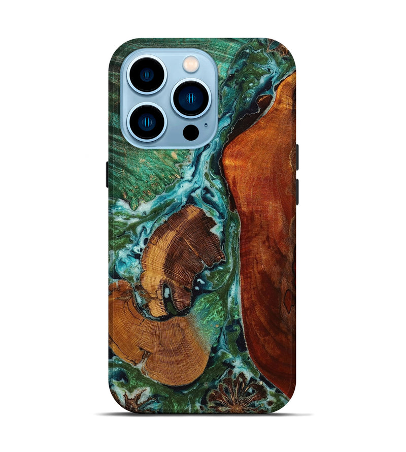 iPhone 14 Pro Wood+Resin Live Edge Phone Case - Luca (Green, 651745)