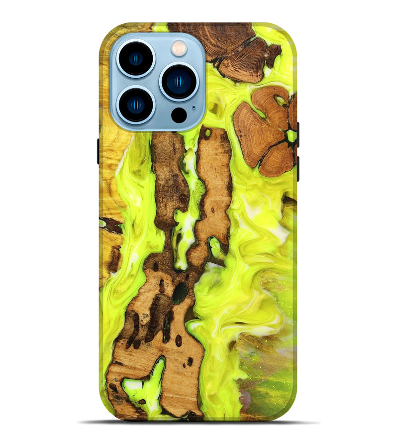 iPhone 14 Pro Max Wood+Resin Live Edge Phone Case - Lorrie (Green, 651747)