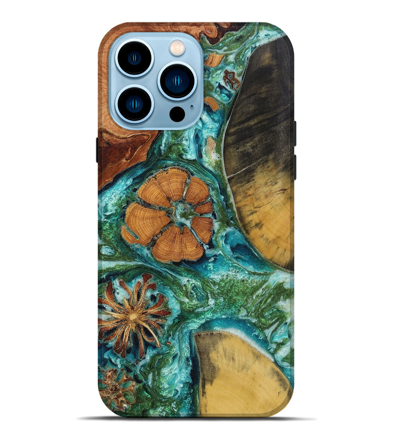 iPhone 14 Pro Max Wood+Resin Live Edge Phone Case - Essie (Green, 651749)