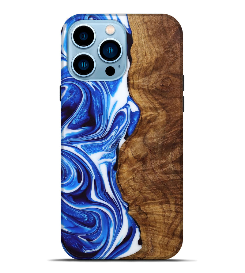 iPhone 14 Pro Max Wood+Resin Live Edge Phone Case - Therese (Blue, 651750)