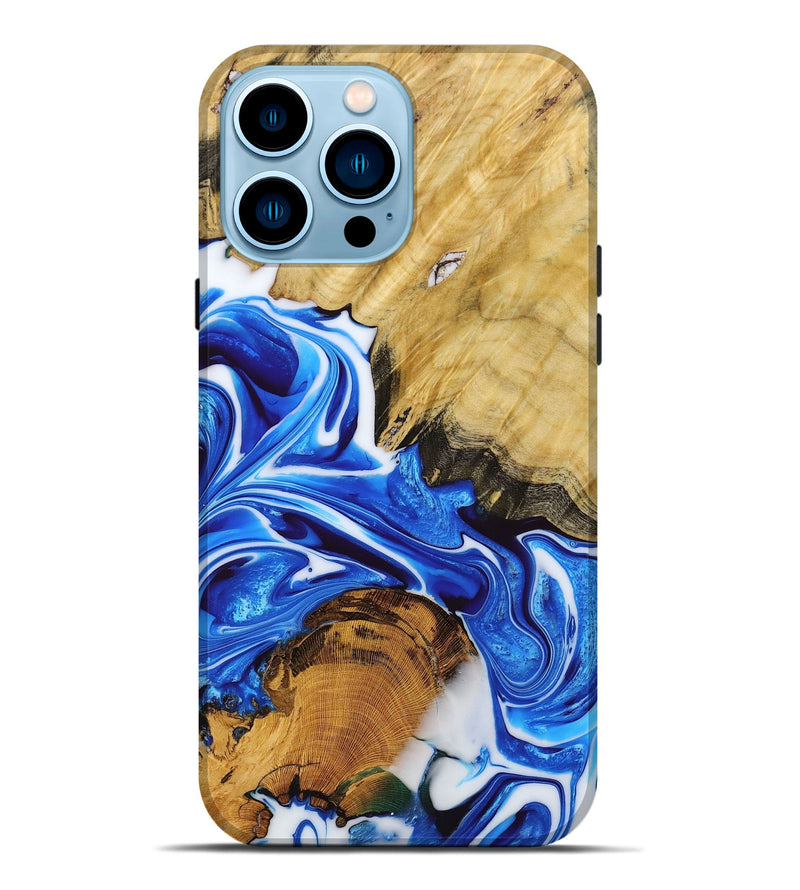 iPhone 14 Pro Max Wood+Resin Live Edge Phone Case - Aaron (Blue, 651752)