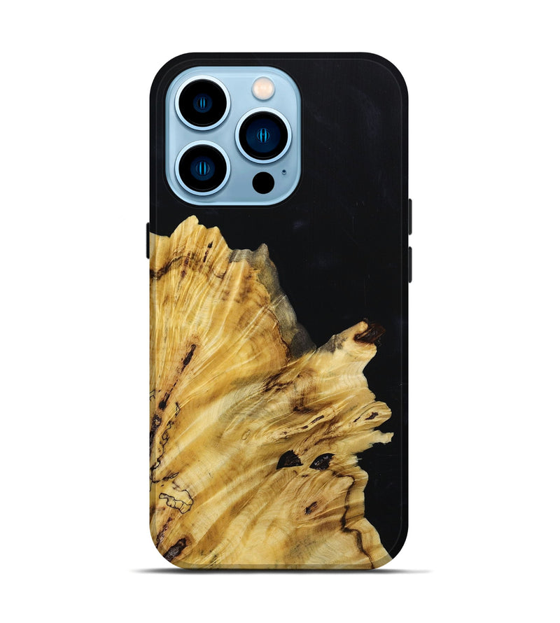 iPhone 14 Pro Wood+Resin Live Edge Phone Case - Lois (Pure Black, 651780)