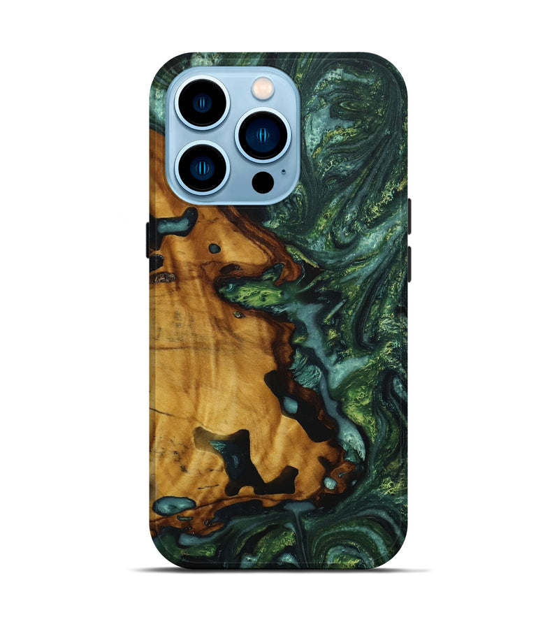 iPhone 14 Pro Wood+Resin Live Edge Phone Case - Diana (Green, 651799)