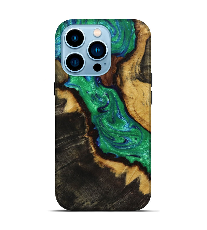 iPhone 14 Pro Wood+Resin Live Edge Phone Case - Spencer (Green, 651800)