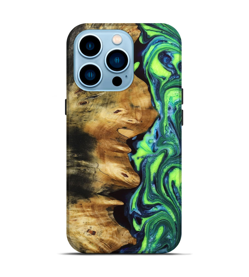 iPhone 14 Pro Wood+Resin Live Edge Phone Case - Kellan (Green, 651801)