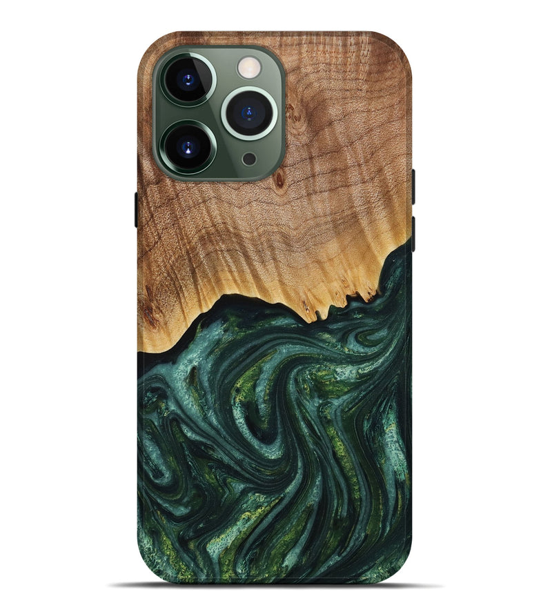 iPhone 13 Pro Max Wood+Resin Live Edge Phone Case - Jesse (Green, 651802)