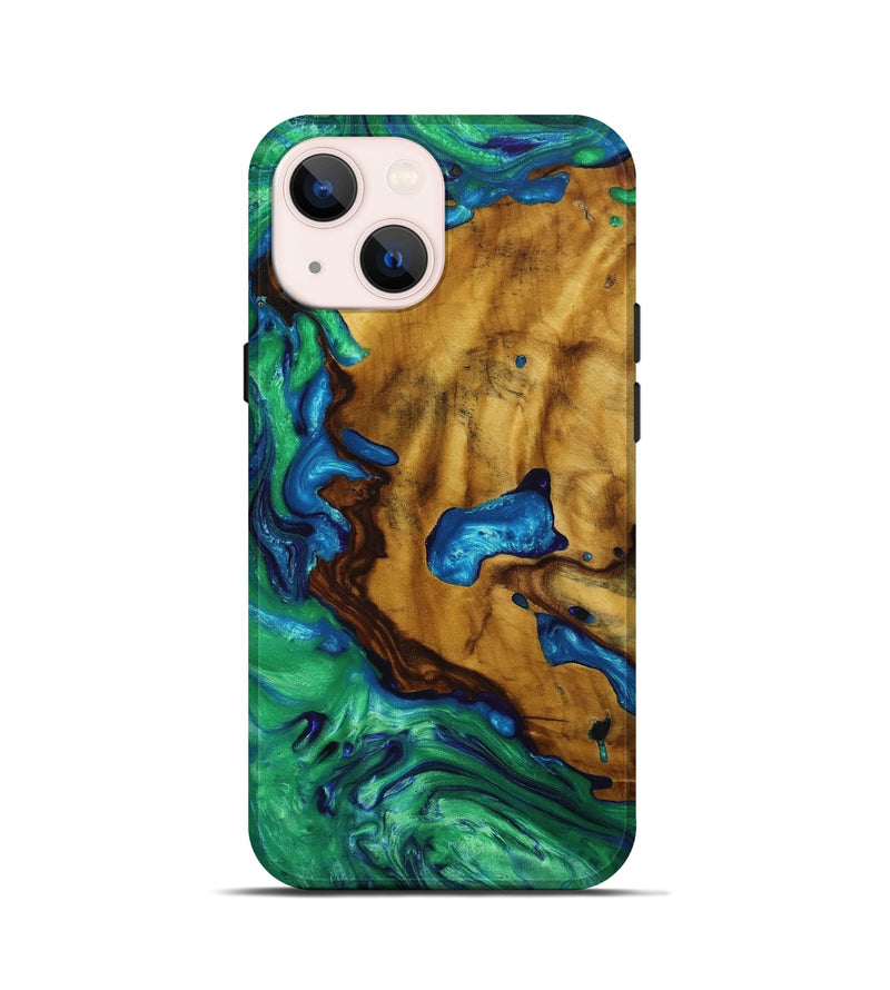 iPhone 13 mini Wood+Resin Live Edge Phone Case - Carolina (Green, 651803)