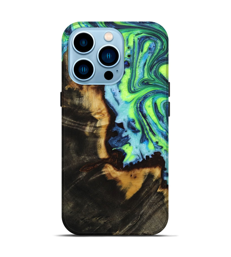 iPhone 14 Pro Wood+Resin Live Edge Phone Case - Heidi (Green, 651804)