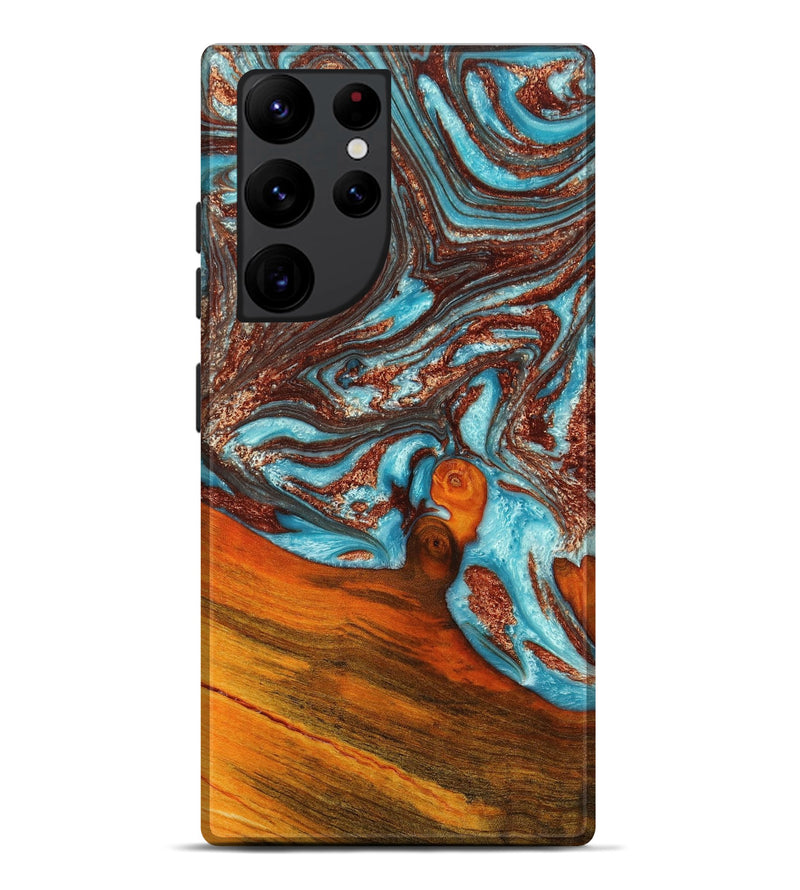 Galaxy S22 Ultra Wood+Resin Live Edge Phone Case - Madyson (Teal & Gold, 651811)