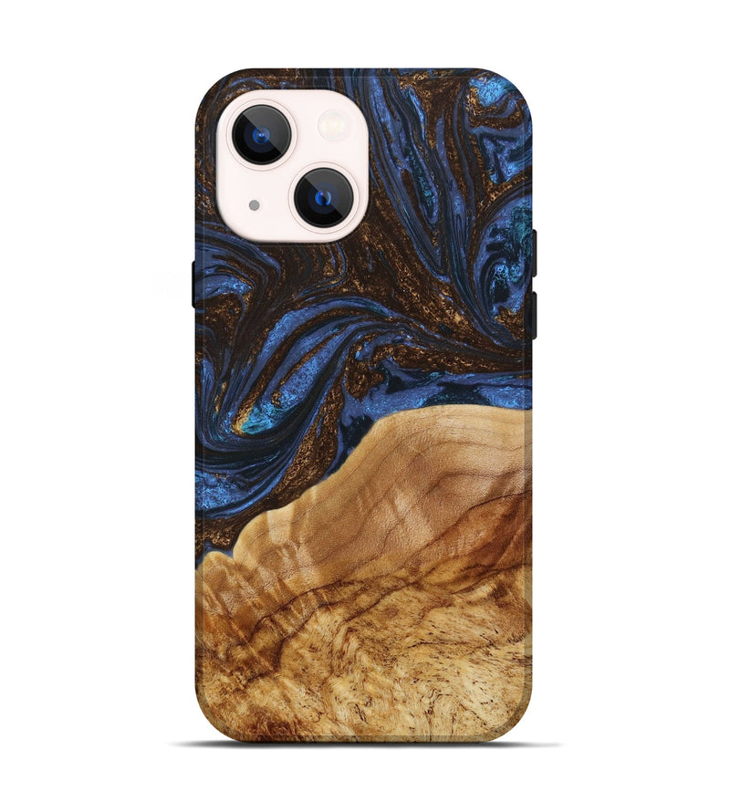iPhone 14 Wood+Resin Live Edge Phone Case - Jared (Teal & Gold, 651812)