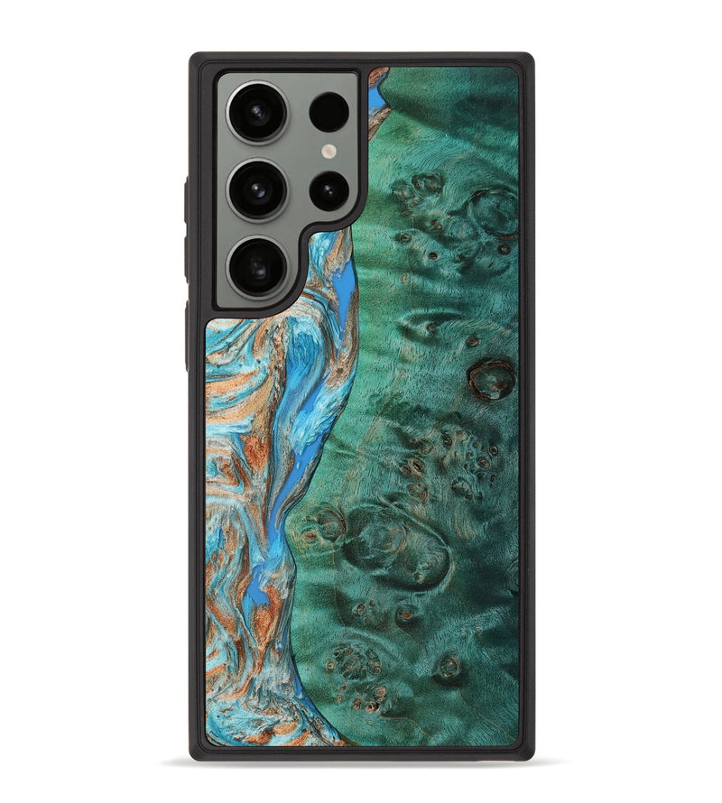Galaxy S23 Ultra Wood+Resin Phone Case - Cory (Teal & Gold, 651970)
