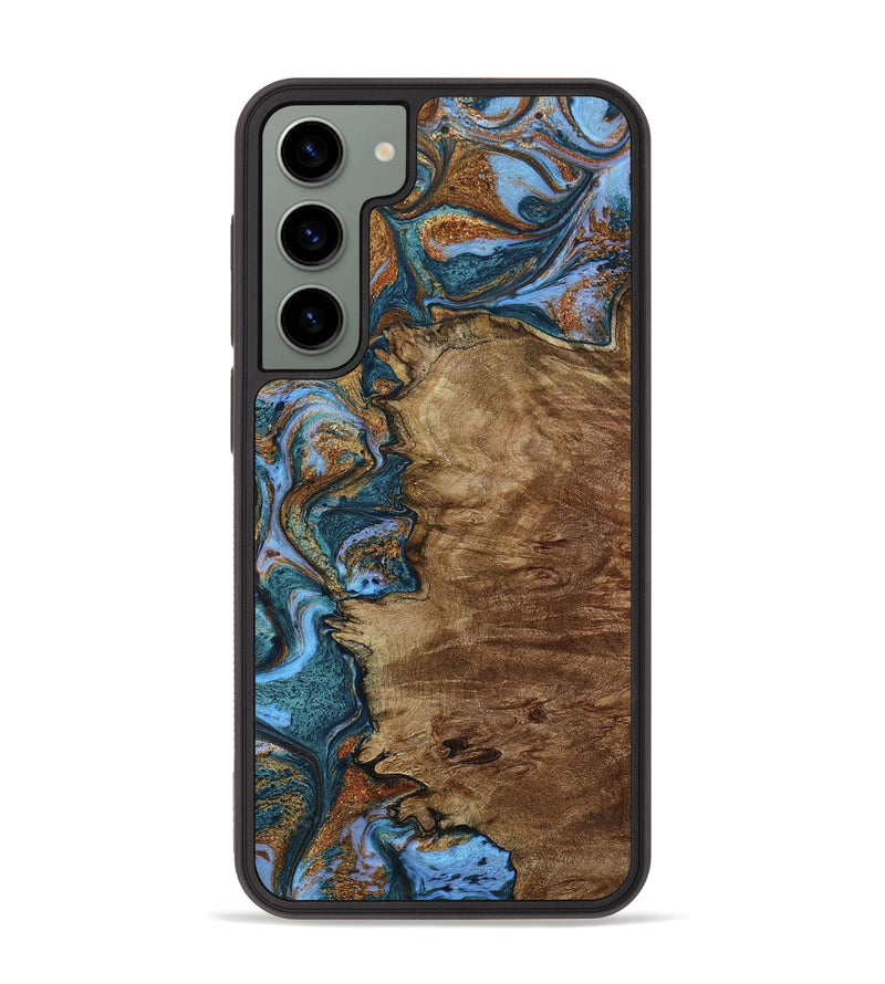 Galaxy S23 Plus Wood+Resin Phone Case - Monique (Teal & Gold, 652053)