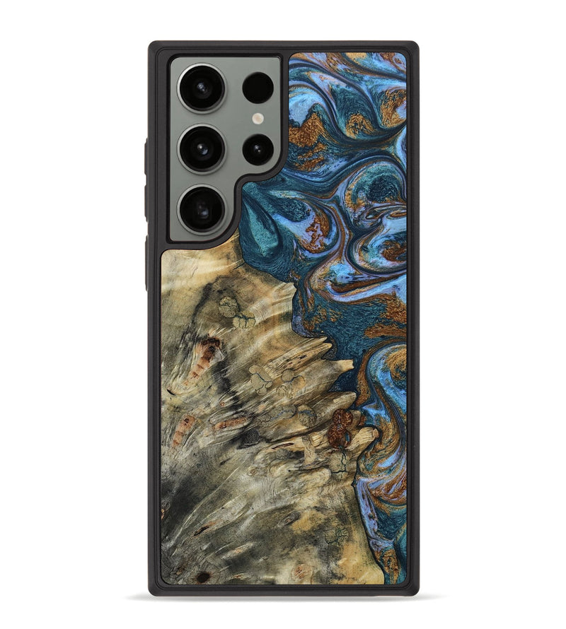 Galaxy S23 Ultra Wood+Resin Phone Case - Paris (Teal & Gold, 652055)