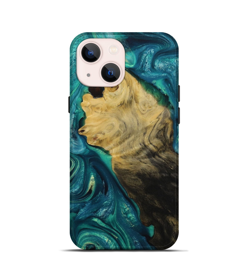 iPhone 13 mini Wood+Resin Live Edge Phone Case - Malia (Green, 652167)