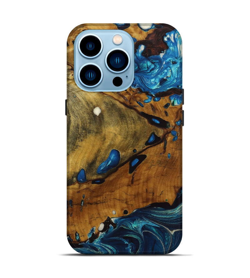 iPhone 14 Pro Wood+Resin Live Edge Phone Case - Karen (Blue, 652175)