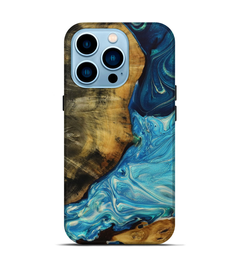 iPhone 14 Pro Wood+Resin Live Edge Phone Case - Armando (Blue, 652180)