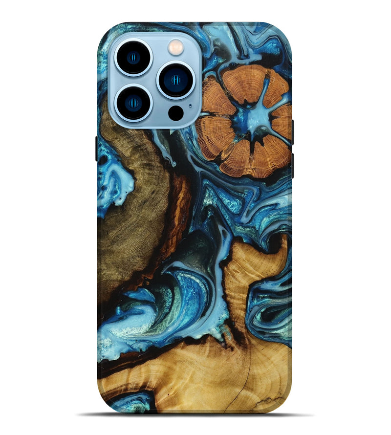 iPhone 14 Pro Max Wood+Resin Live Edge Phone Case - Damon (Blue, 652182)