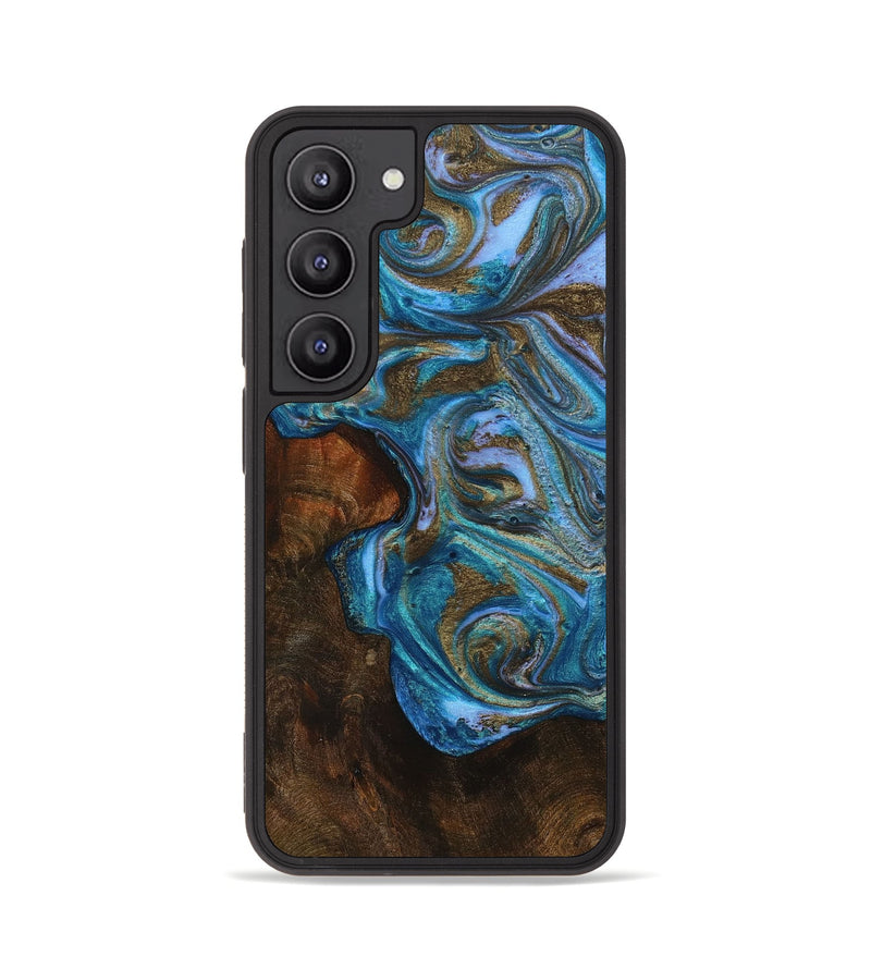 Galaxy S23 Wood+Resin Phone Case - Cooper (Teal & Gold, 652356)