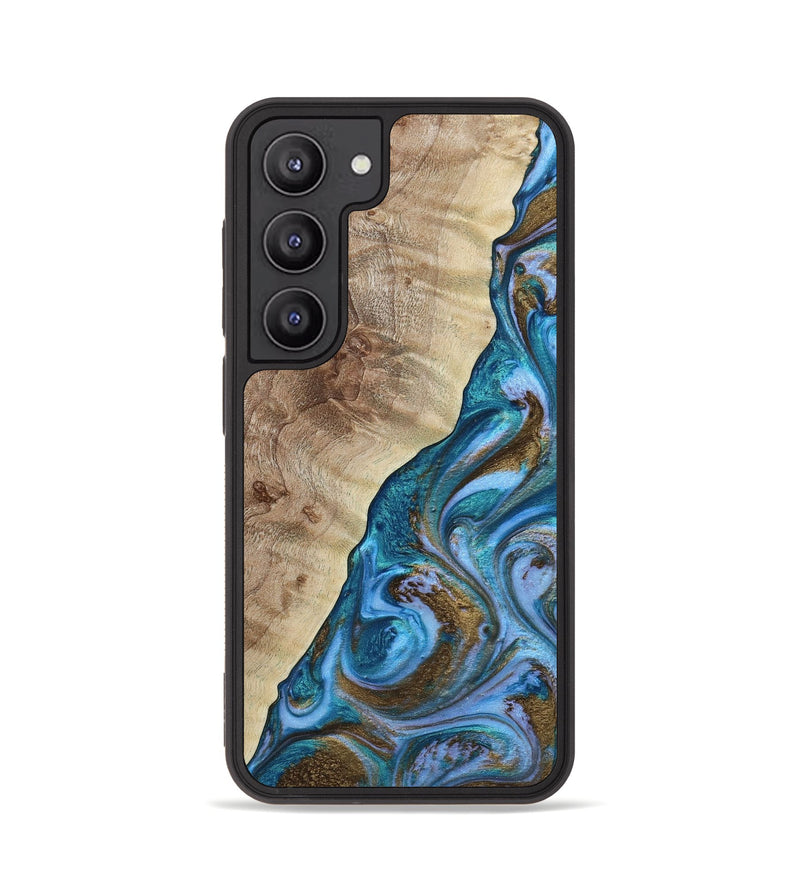 Galaxy S23 Wood+Resin Phone Case - Colby (Teal & Gold, 652359)