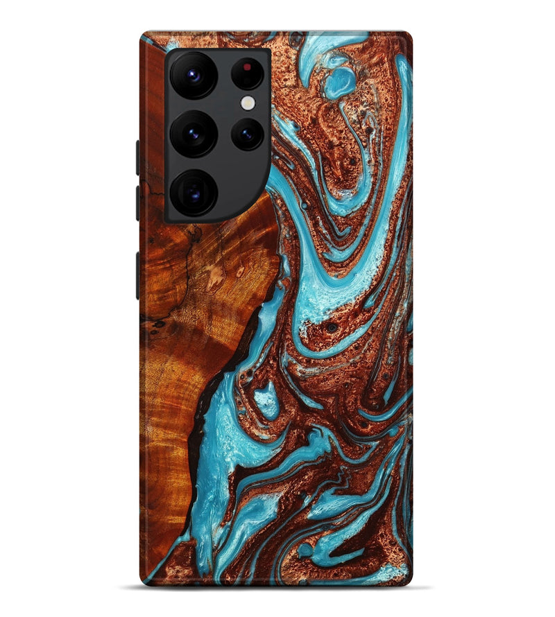 Galaxy S22 Ultra Wood+Resin Live Edge Phone Case - Shari (Teal & Gold, 652473)