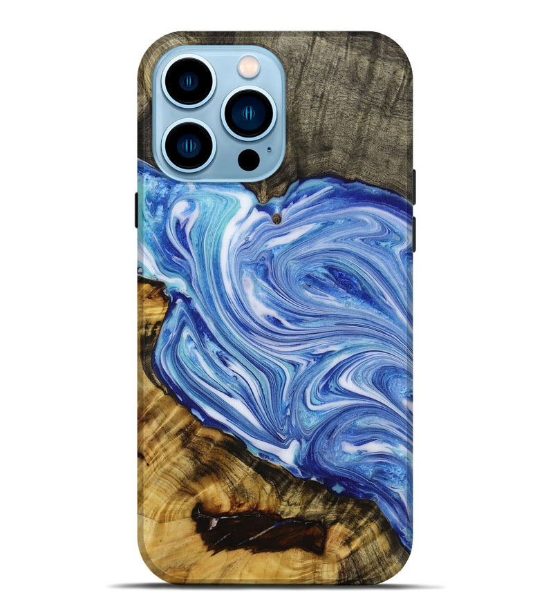 iPhone 14 Pro Max Wood+Resin Live Edge Phone Case - Heather (Blue, 652474)
