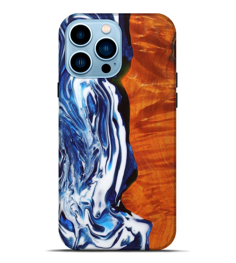 iPhone 14 Pro Max Wood+Resin Live Edge Phone Case - Gemma (Blue, 652478)