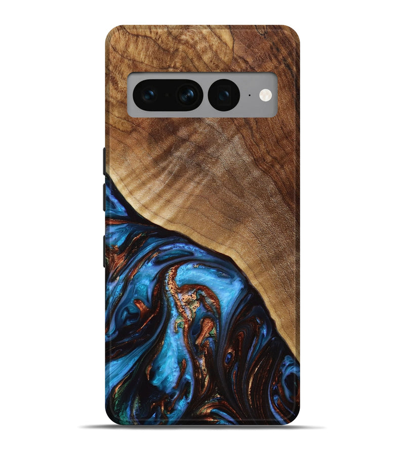 Pixel 7 Pro Wood+Resin Live Edge Phone Case - Isabelle (Teal & Gold, 652489)